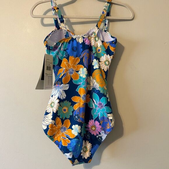 PROFILE BY GOTTEX Rising Sun One-piece Boho Blue Floral Swimsuit Size 10D - Picture 4 of 16